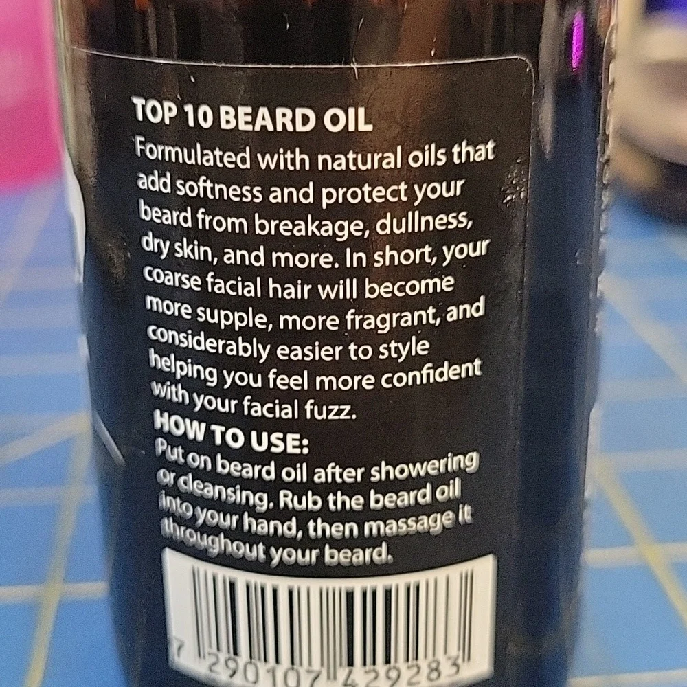 10 Top Active Men's Beard Oil Pure & Moisturizing 120ml Dropper Bottle Dead Sea